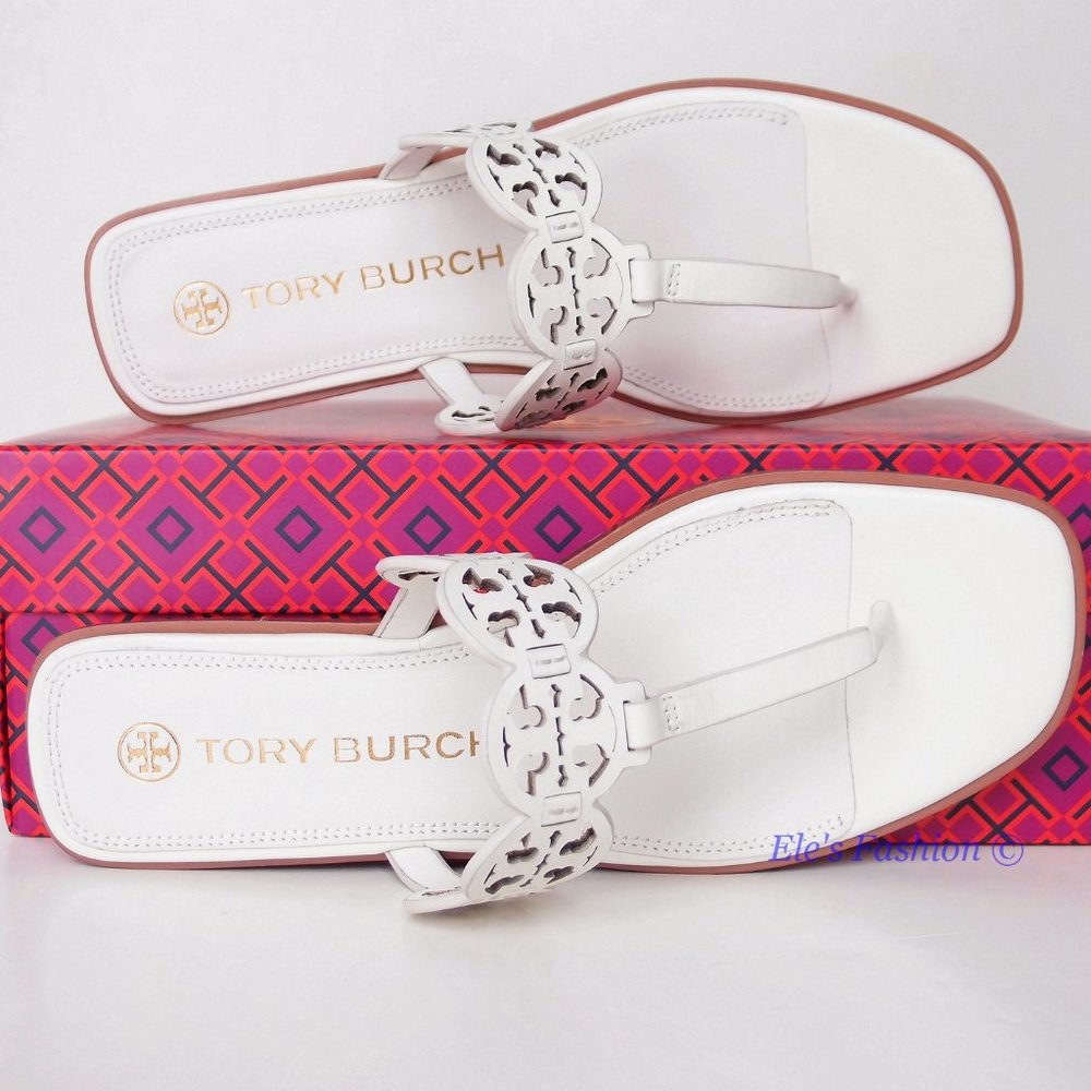 NIB Tory Burch Tiny Miller Logo Leather Thong Sandal Ivory US 7 8 8.5 9 9.5 10 - Picture 12 of 16